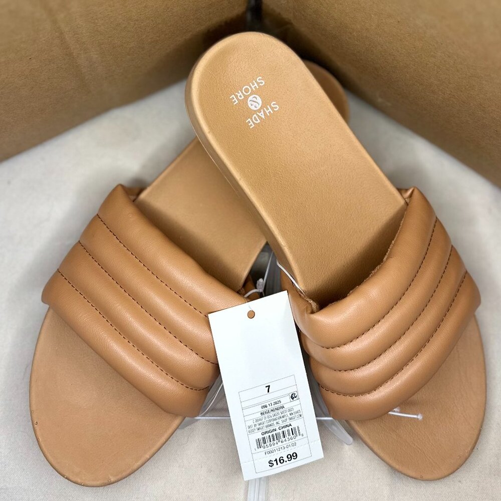 Shade & Shore Kendra Single band slide in  tan/beige size 7. - Picture 2 of 5
